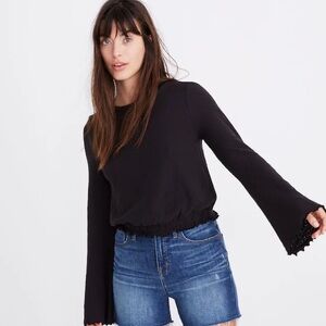 Madewell Hem & Thread Black Bell Sleeve Blouse medium EUC